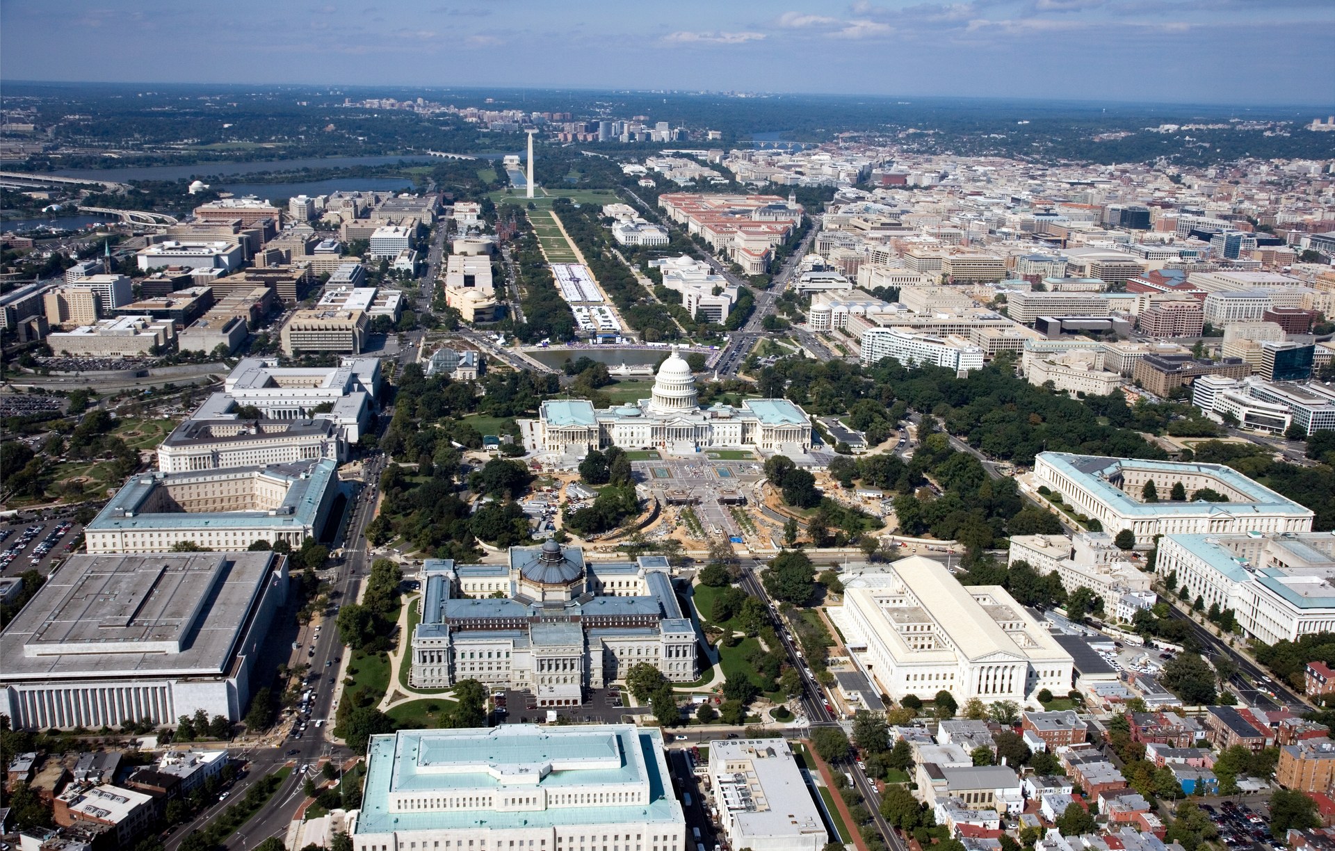 Aerial view of Washington, D.C. and the National Mall